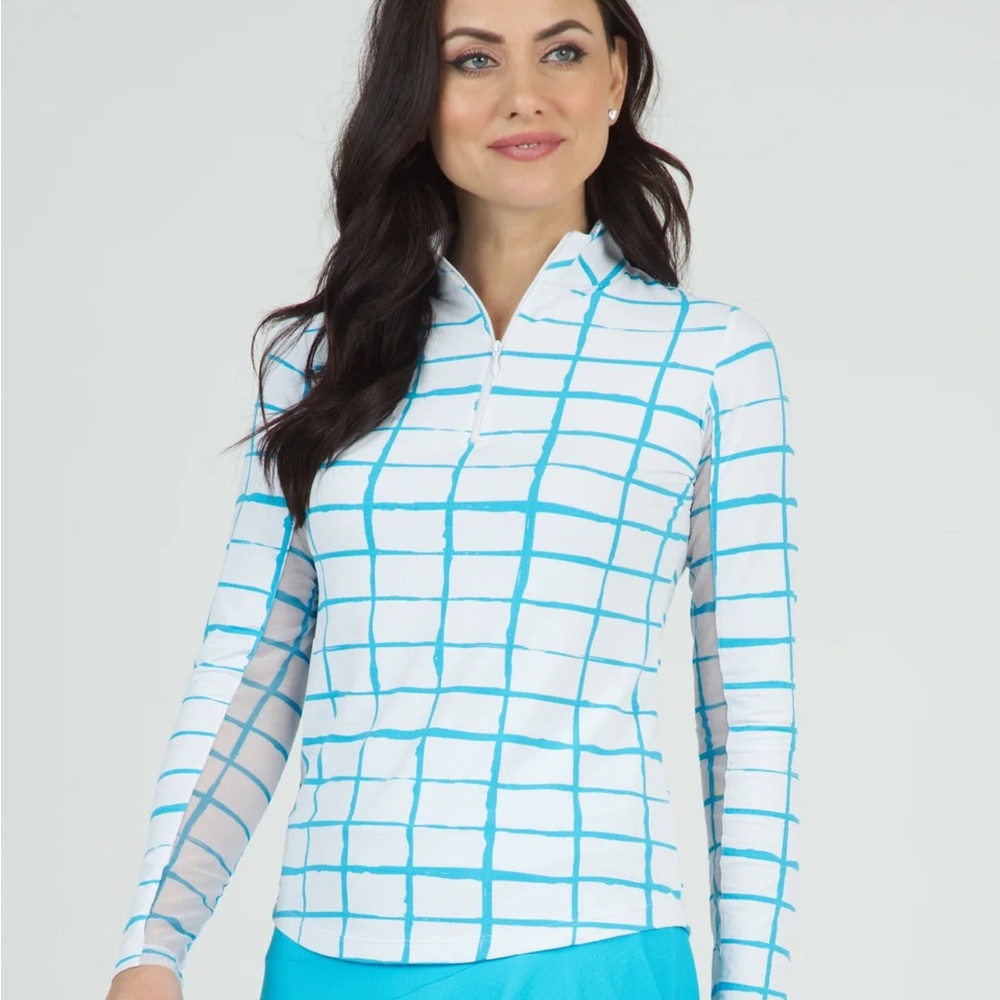 IBKUL Women's Aqua Check Long Sleeve Top